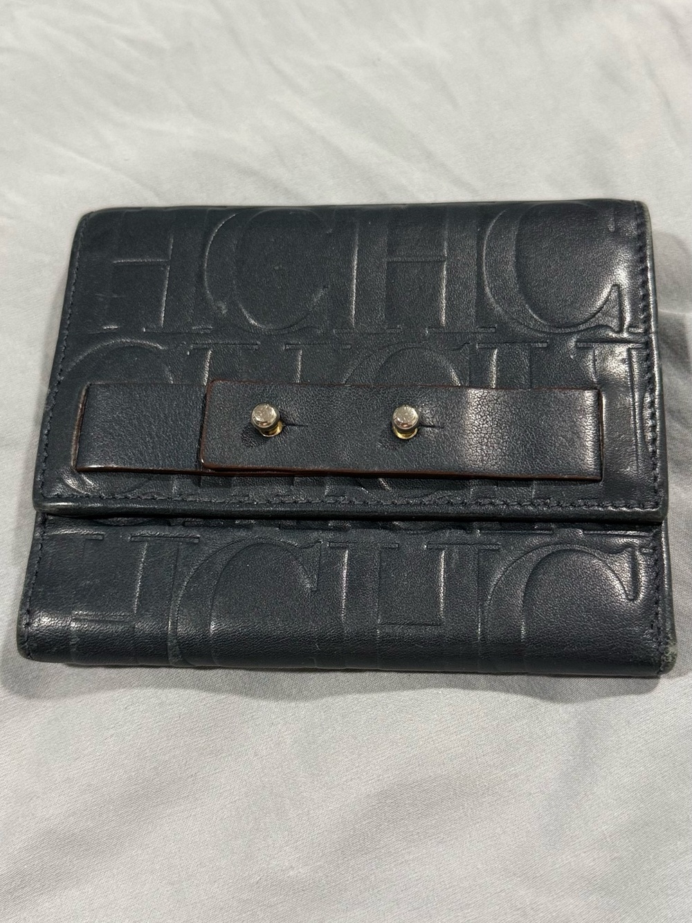 Carolina Herrera Blue Embossed Logo Leather Wallet